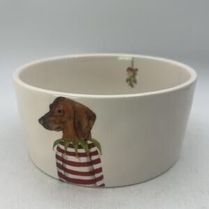 Rae Dunn Merry Dachshund Christmas Sweater Dog Food Dish Holiday 6"